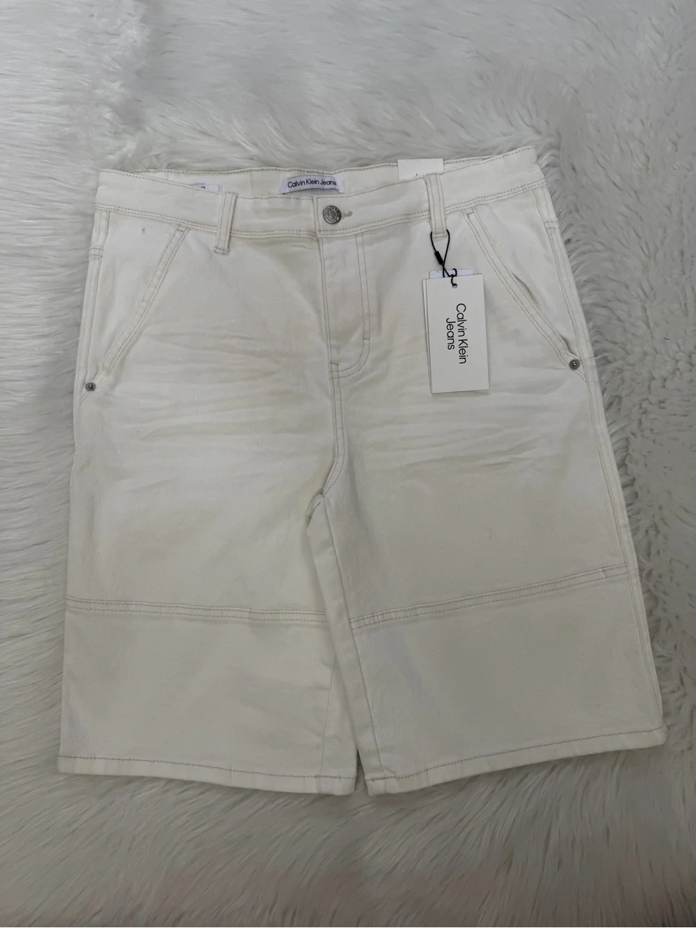 Calvin Klein Jeans Off White Loose Fit Denim Shorts Sz 18